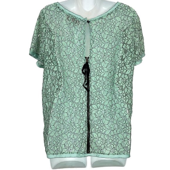 Ann Taylor Loft Green Lace Short Sleeve Sheer Dainty Floral Top Shirt Blouse  M - Picture 11 of 16